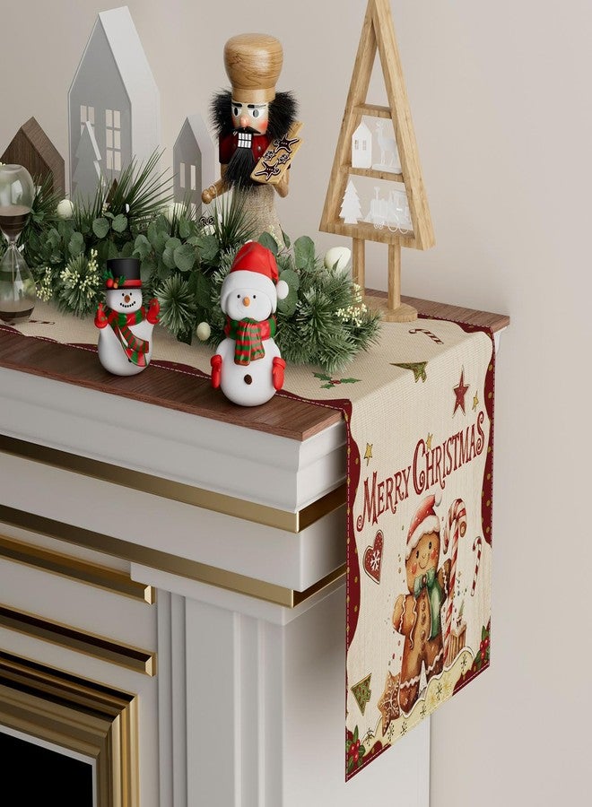 XCHI Merry Christmas Gingerbread Man Winter Xmas Table Runner Table Decoration for Home Kitchen Dining Holiday Decor 13x72 Inch - Image 3